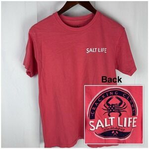 Salt Life Graphic T-shirt Red Preshrunk Cotton Men's Small Cracking‎ Claws Crab